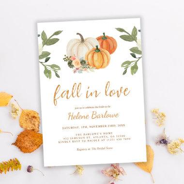 Fall In Love Pumpkin Floral Bridal Shower Invitations