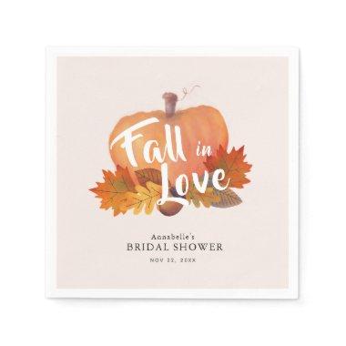 Fall in Love Pumpkin Pink Bridal Shower Paper Napkins