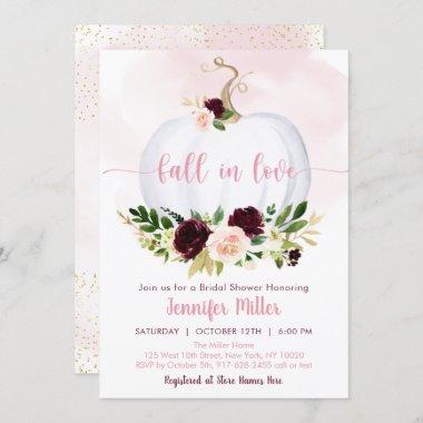 Fall In Love Pumpkin Pink Burgundy Bridal Shower Invitations