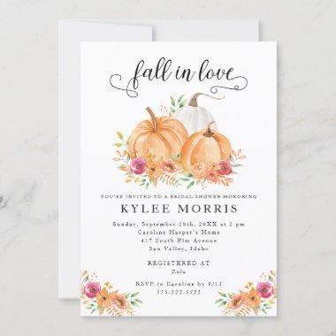 Fall In Love Pumpkins Bridal Shower Invitations