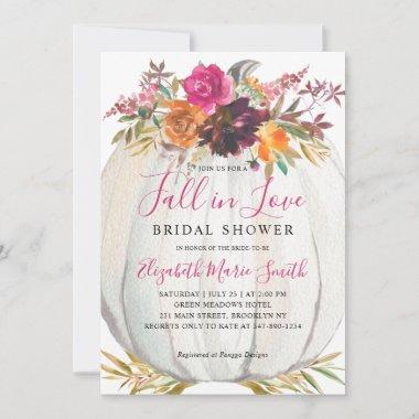 Fall in Love Purple Floral Pumpkin Bridal Shower Invitations