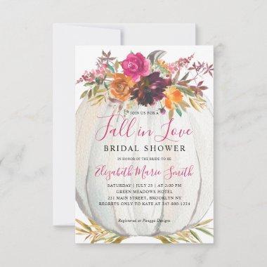 Fall in Love Purple Floral Pumpkin Bridal Shower Note Invitations