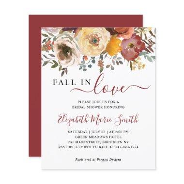 Fall in Love Red Floral Bridal Shower Invitations