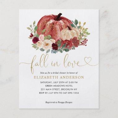 Fall in Love Red Pink Floral Pumpkin Bridal Shower Flyer