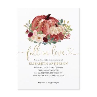 Fall in Love Red Pink Floral Pumpkin Bridal Shower PostInvitations