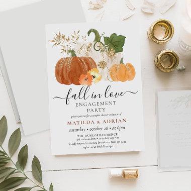 Fall in Love Rustic Glitter Pumpkin Engagement Invitations