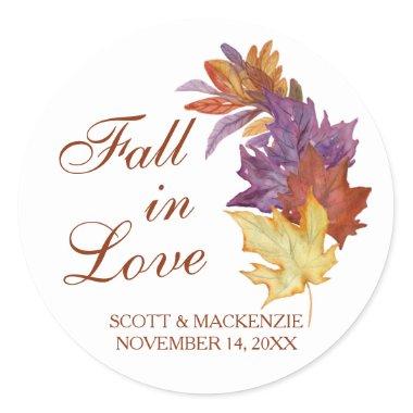 Fall in Love Rustic Leaves Bridal Wedding Favor Classic Round Sticker