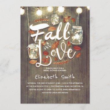 Fall in Love Rustic Mason Jars Bridal Shower Invitations