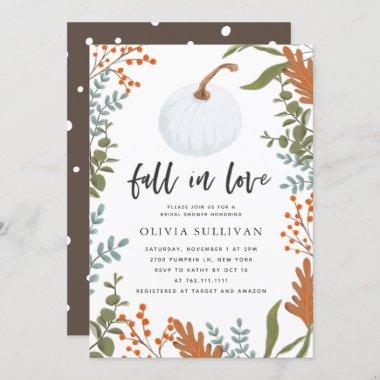 Fall In Love Rustic Pumpkin Bridal Shower Invitations