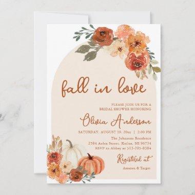 Fall in Love Rustic Pumpkin Bridal Shower Invitations