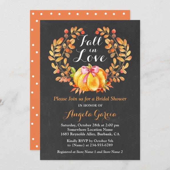 Fall in Love Rustic Pumpkin Bridal Shower Invite