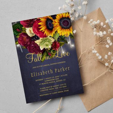 Fall in love rustic sunflower roses bridal shower Invitations