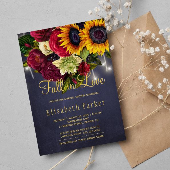 Fall in love rustic sunflower roses bridal shower Invitations