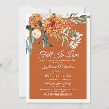 Fall In Love Rustic Terracotta Fall Bridal Shower Invitations