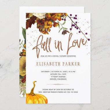 Fall in Love rusty floral modern bridal shower Invitations