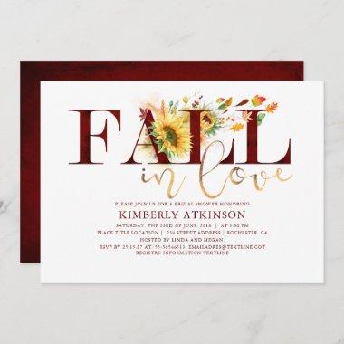 Fall in Love Sunflower Burgundy Chic Bridal Shower Invitations