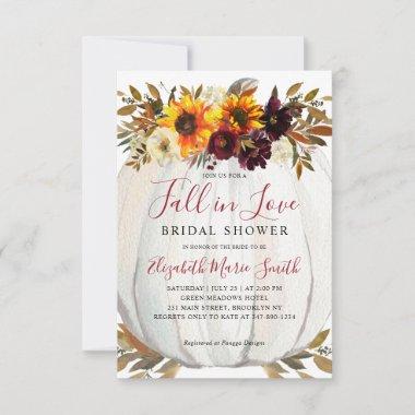 Fall in Love Sunflower Pumpkin Bridal Shower Note Invitations