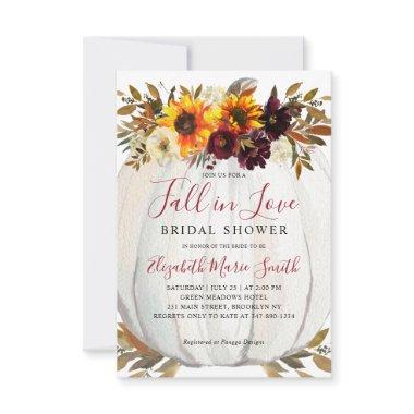 Fall in Love Sunflower Pumpkin Bridal Shower Note Invitations