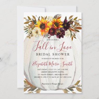 Fall in Love Sunflower Red Pumpkin Bridal Shower Invitations