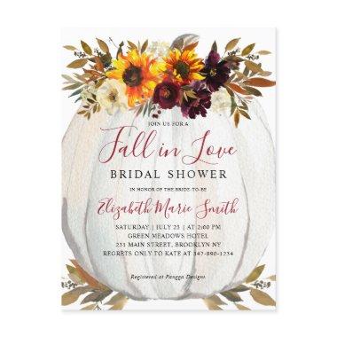 Fall in Love Sunflower Red Pumpkin Bridal Shower PostInvitations