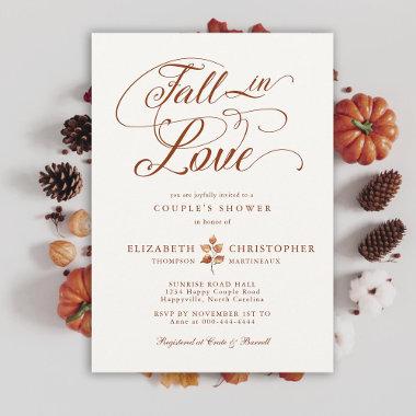 Fall in Love Terracotta Autumn Leaf Couple Shower Invitations