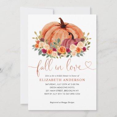 Fall in Love Terracotta Pumpkin Bridal Shower Invitations