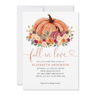 Fall in Love Terracotta Pumpkin Bridal Shower Invitations