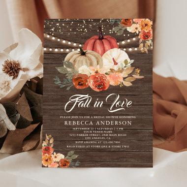 Fall in Love Terracotta Pumpkin Wood Bridal Shower Invitations
