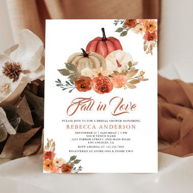 Fall in Love Terracotta Rust Pumpkin Bridal Shower Invitations