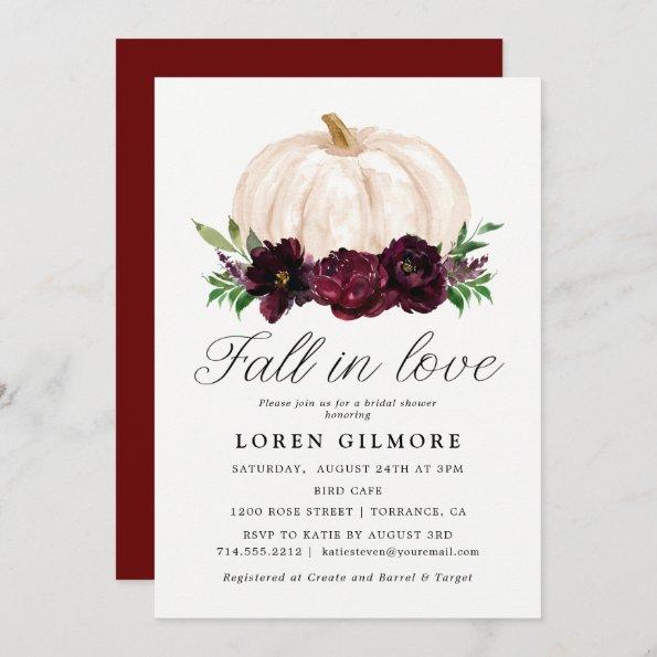 Fall In Love | Watercolor Pumpkin Bridal Shower Invitations