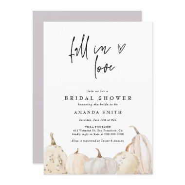 Fall In Love White Pumpkin Autumn Bridal Shower Invitations