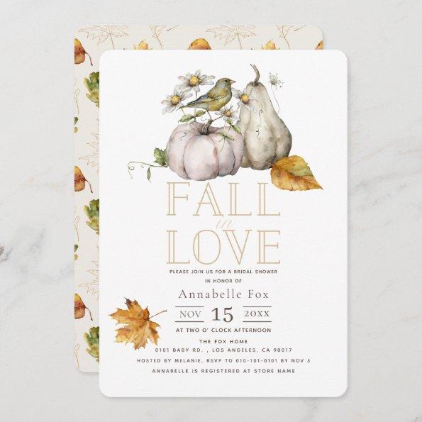 Fall in Love White Pumpkin Bird Bridal Shower Invitations