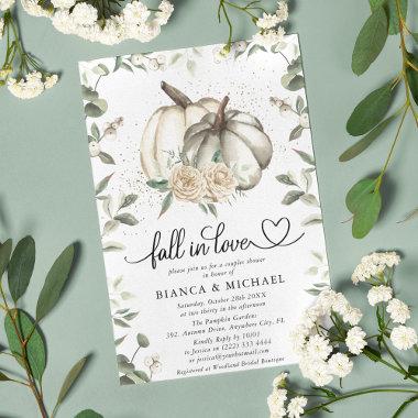 Fall in Love White Pumpkin Greenery Couples Shower Invitations