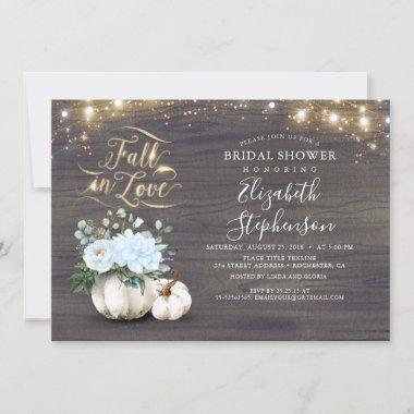 Fall in Love White Pumpkin Rustic Bridal Shower In Invitations