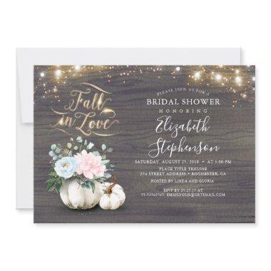 Fall in Love White Pumpkin Rustic Bridal Shower In Invitations