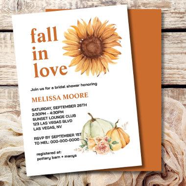 Fall in love white pumpkin sunflower bridal shower Invitations