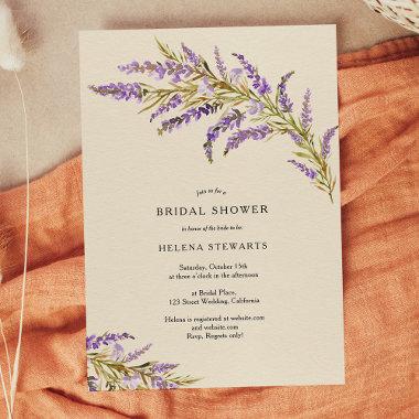 Fall lavender floral watercolor chic bridal shower Invitations