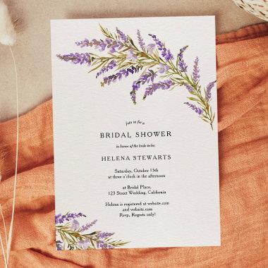 Fall lavender floral watercolor chic bridal shower Invitations