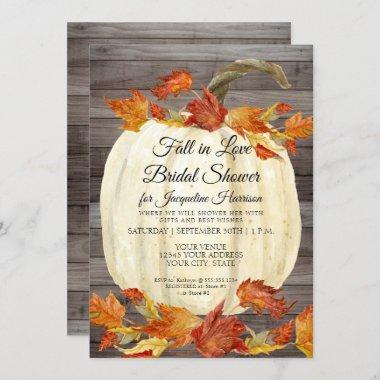 Fall Leaf Pumpkin Rustic Watercolor Bridal Shower Invitations