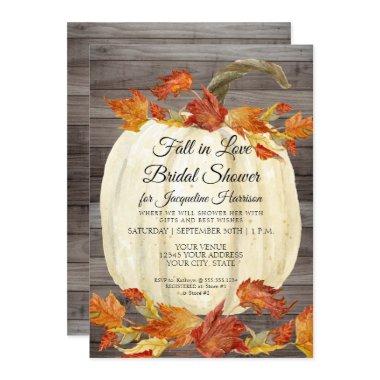 Fall Leaf Pumpkin Rustic Watercolor Bridal Shower Invitations