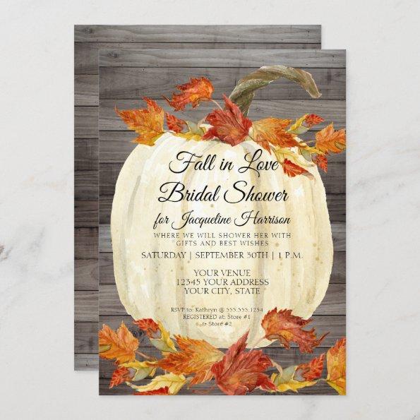 Fall Leaf Pumpkin Rustic Watercolor Bridal Shower Invitations