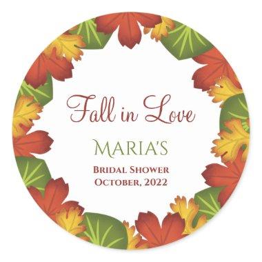 Fall Leaves Fall in Love Bridal Shower Classic Round Sticker