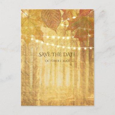 Fall Leaves Golden Autumn Rustic Save The Date Announcement PostInvitations