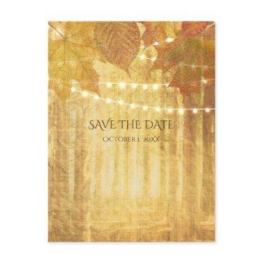 Fall Leaves Golden Autumn Rustic Save The Date Announcement PostInvitations