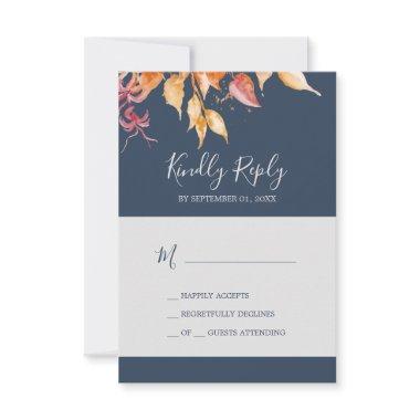 Fall Leaves | Navy Blue Simple RSVP Card