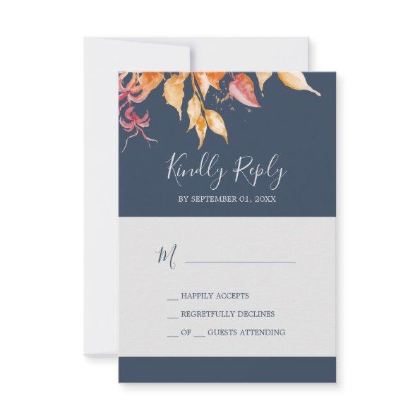 Fall Leaves | Navy Blue Simple RSVP Card