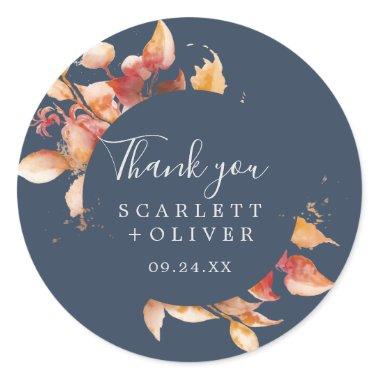 Fall Leaves | Navy Blue Thank You Favor Sticker