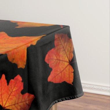 Fall Leaves Orange Maple Tree Black Party Tablecloth