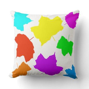 Fall Leaves Rainbow Multicolor White Custom Color Throw Pillow