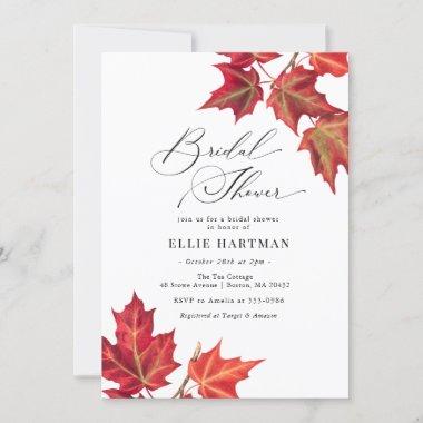 Fall Leaves Red Autumn Bridal Shower Invitations